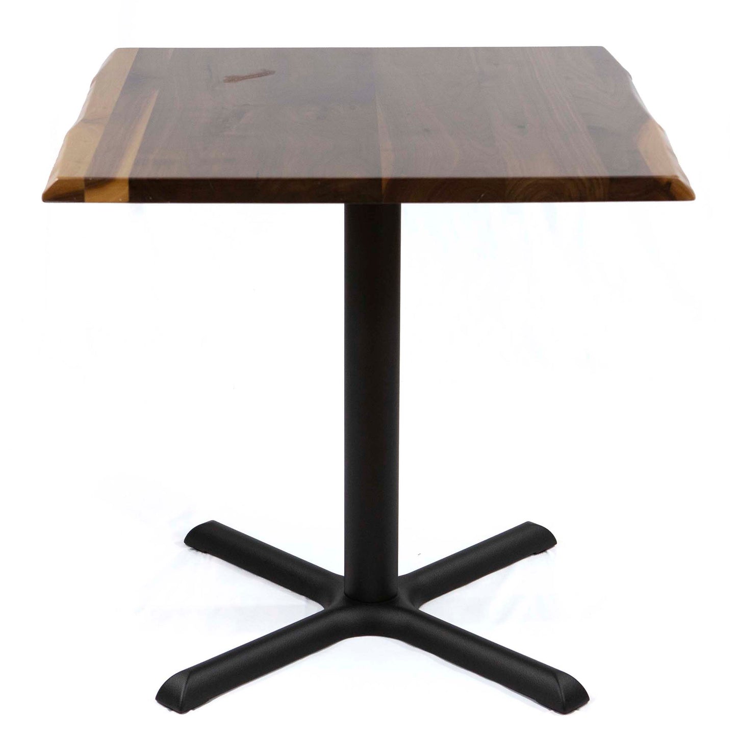 cast iron table base with square black walnut top