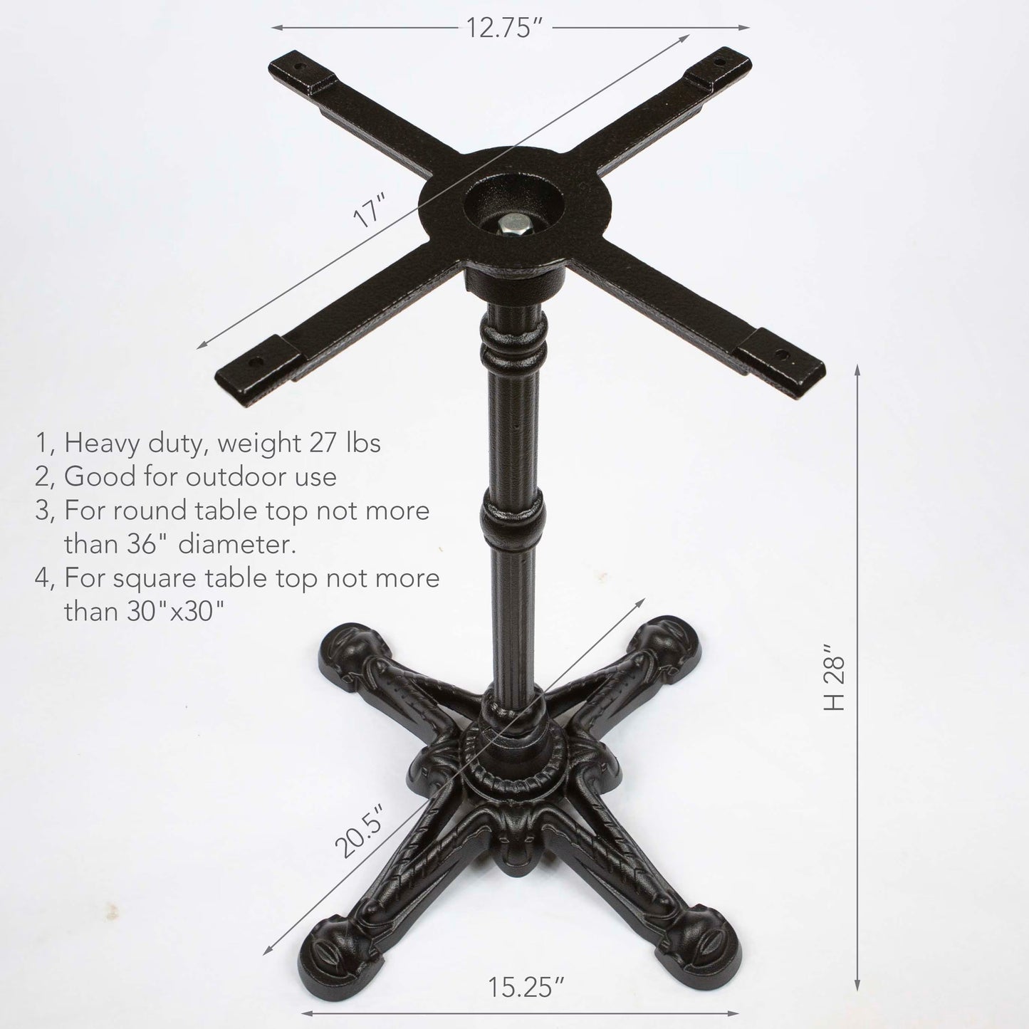 JK3063 cast iron pedestal table base - Dimension details