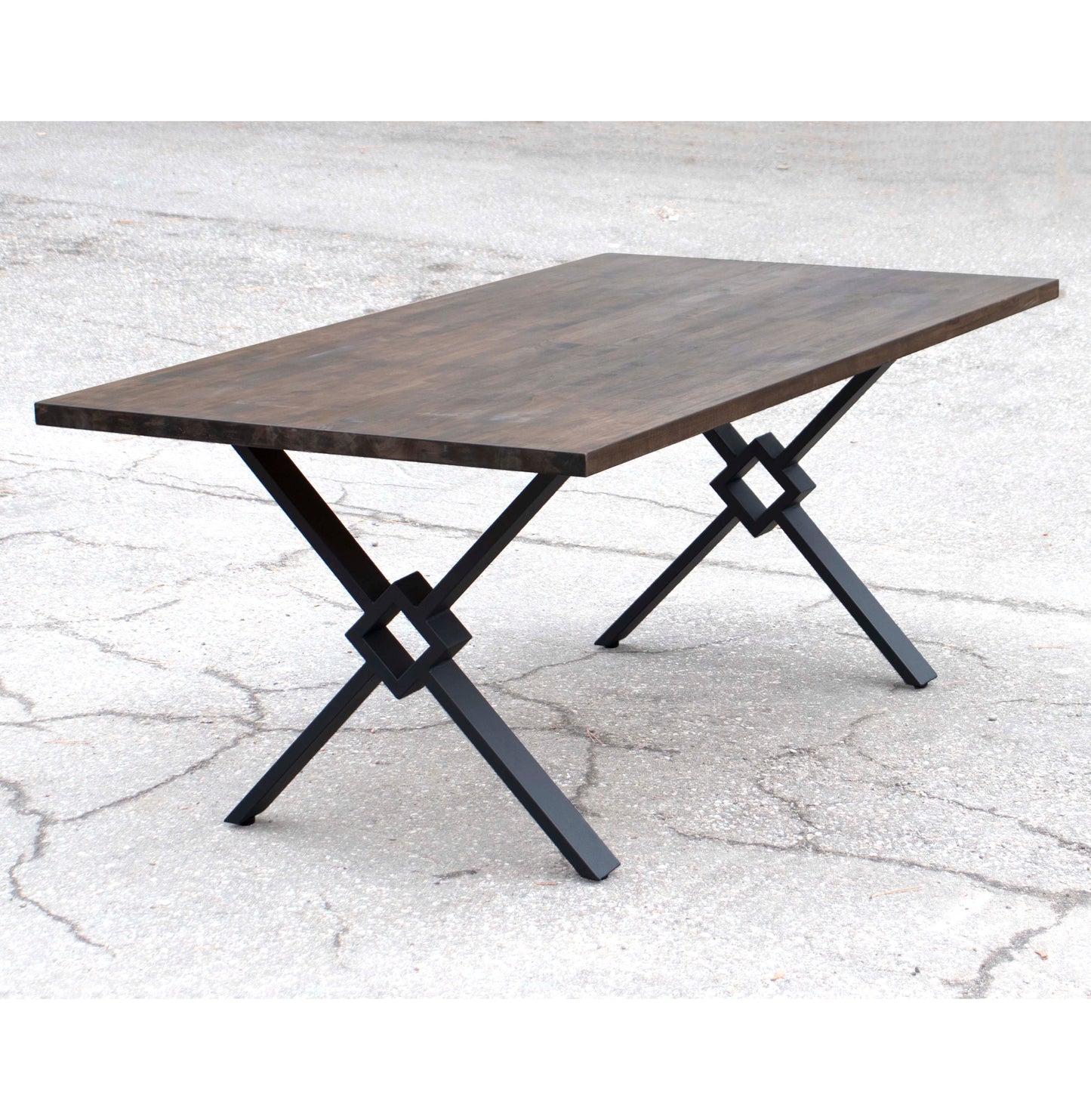 modern X-shaped dining table legs with Black walnut top
