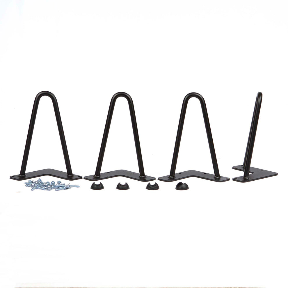 8" Hairpin Legs, 2-Rod Black Powder Coated, Set/4, #W5031E4
