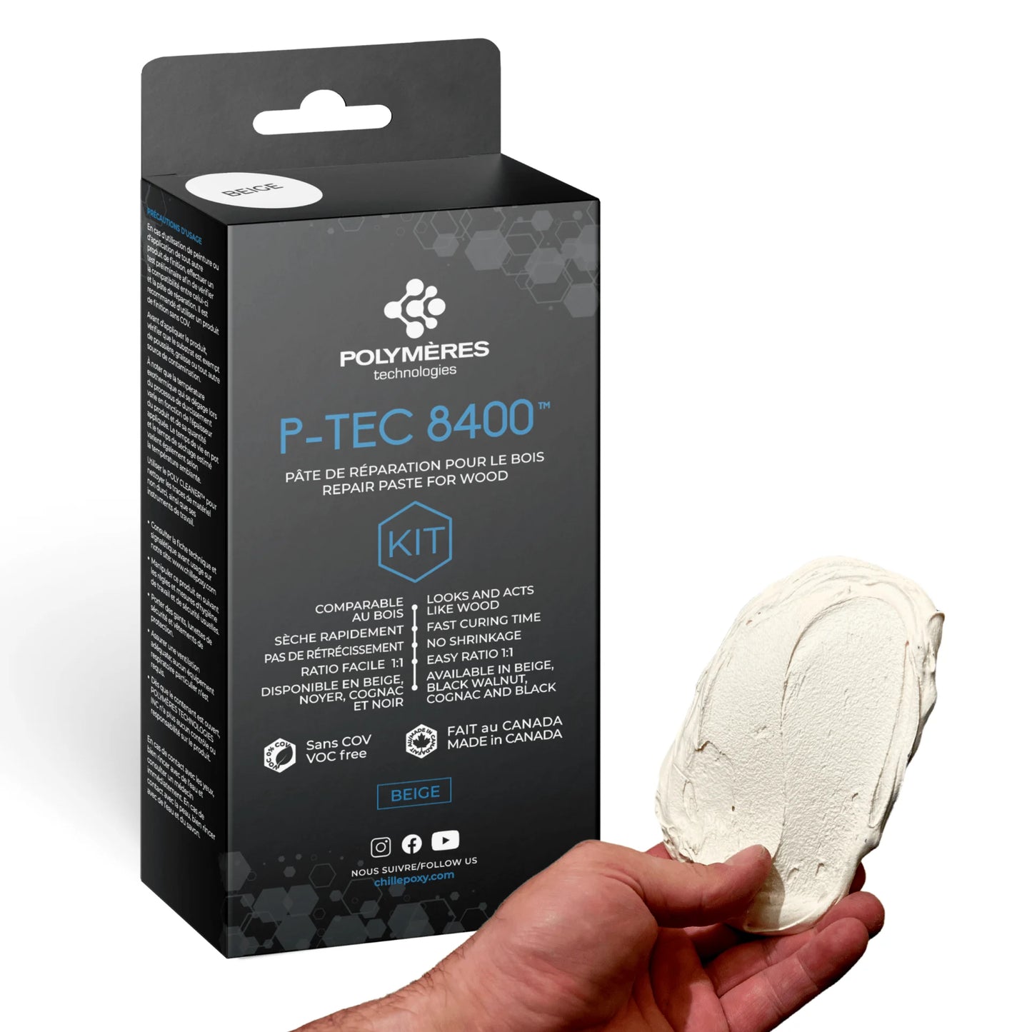 Wood Repair Filler (Color : Beige) | Quick Drying & Easy Sanding | Food Safe | Weather-resistant | P-TEC 8400