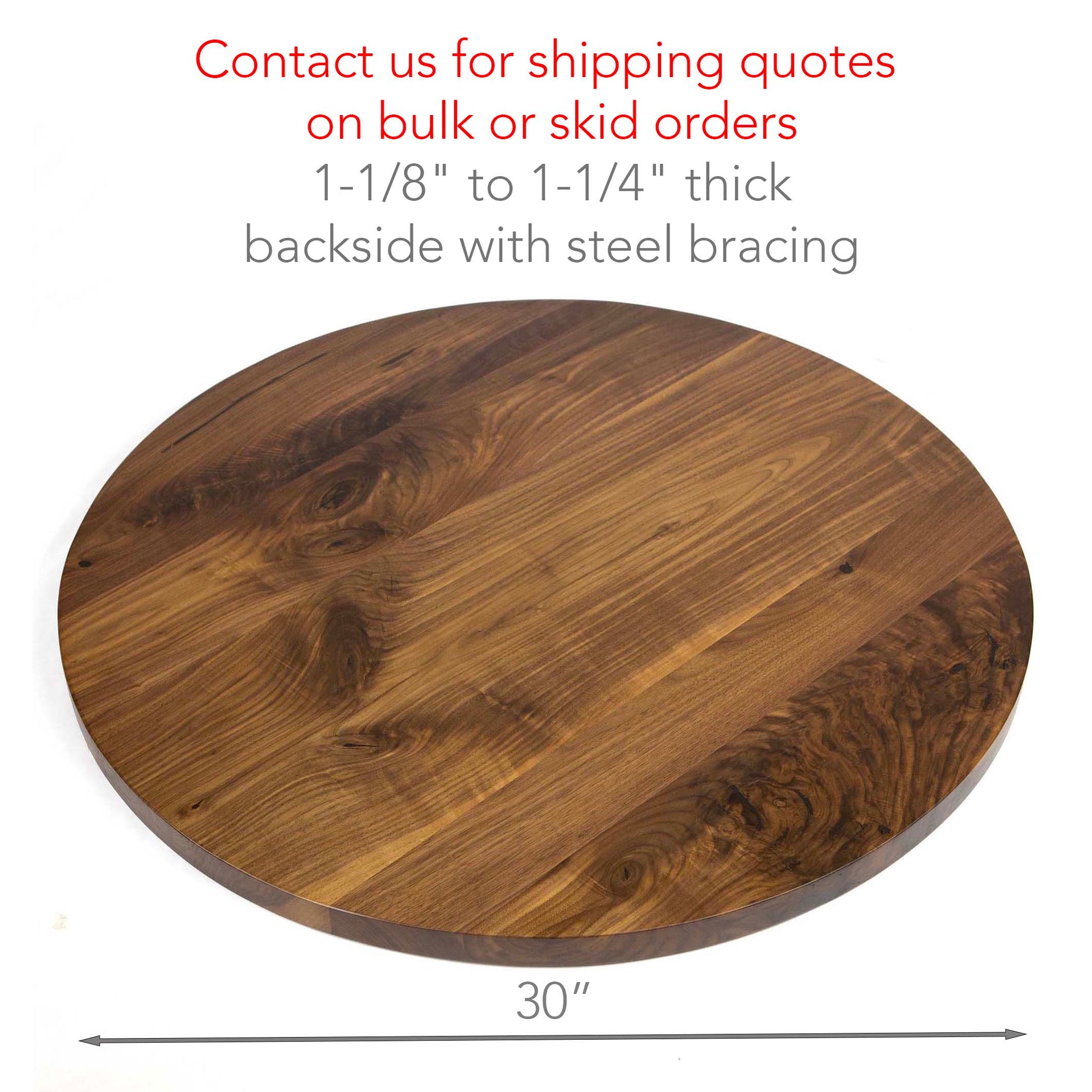 30" round solid black walnut table tops