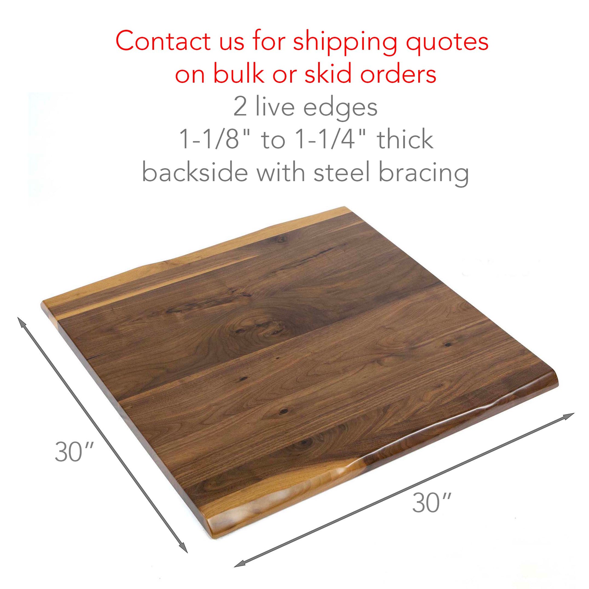 30 x 30" solid black walnut cafe table tops