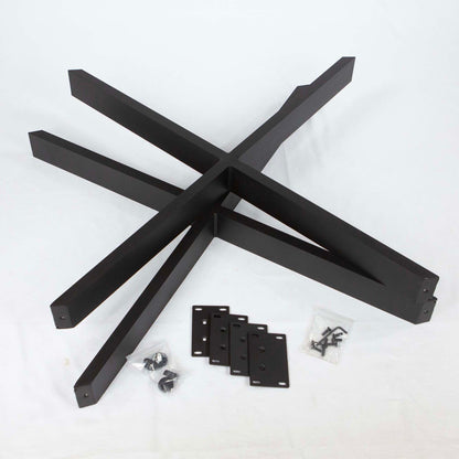 black wishbone table base with mounting plates and hardware for tabletop installation