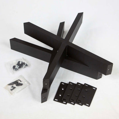 wishbone bench table legs with mounting plates and installation hardware on white background