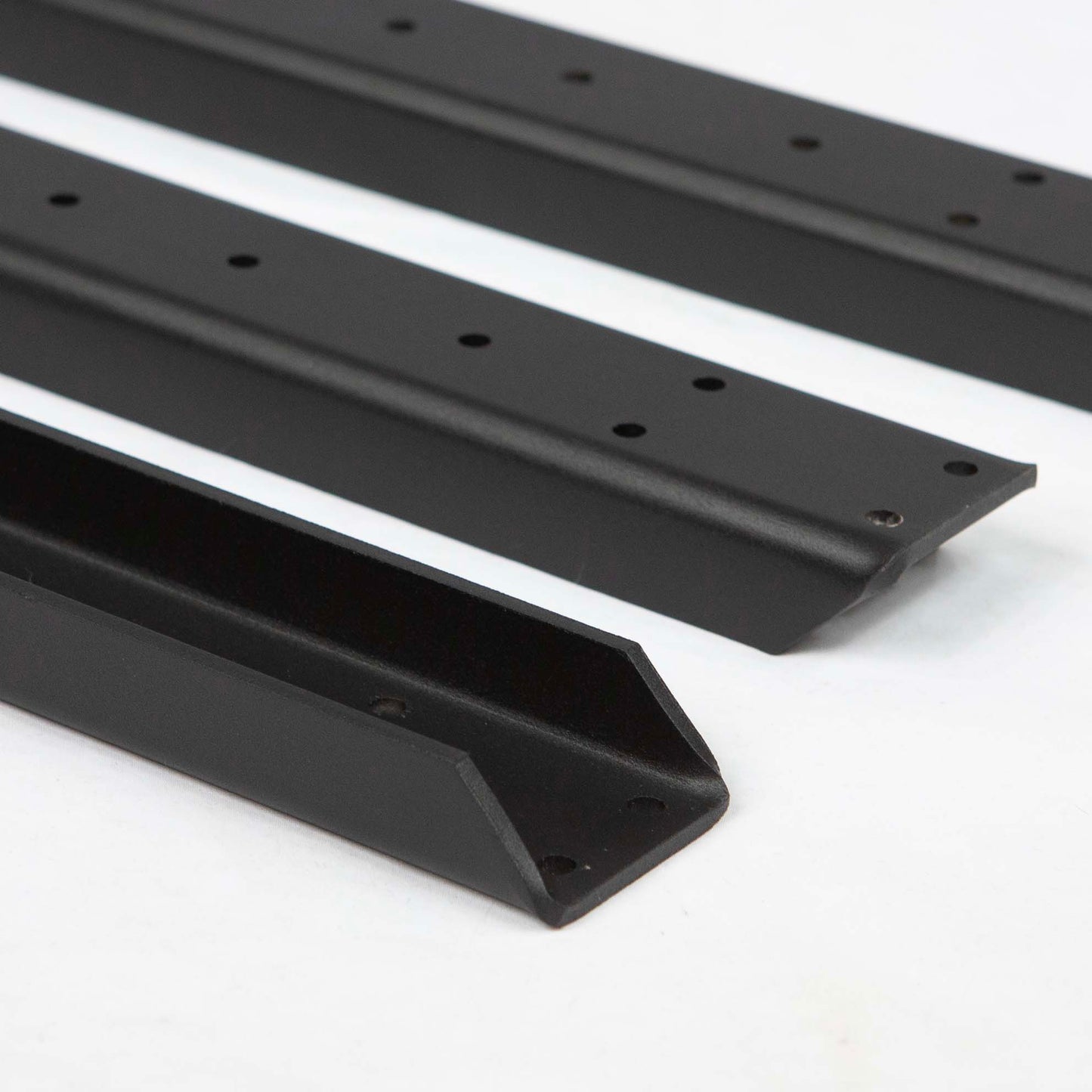 Set of three aluminum outdoor bench cleats with black powder coating, rust free bench seat support brackets