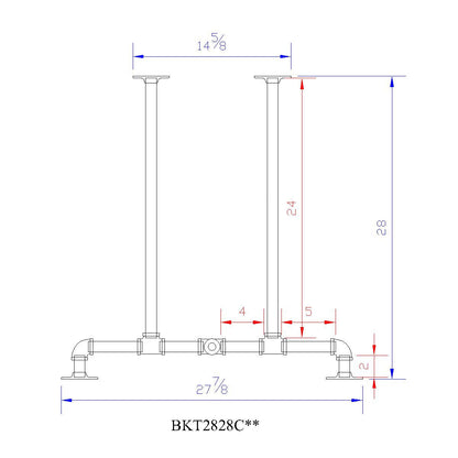 H28" - BKT2828C Pipe Legs KIT for Dining Table, T shape, 28" x H28", Pack of 2 with Cross Bar - RustyDesign
