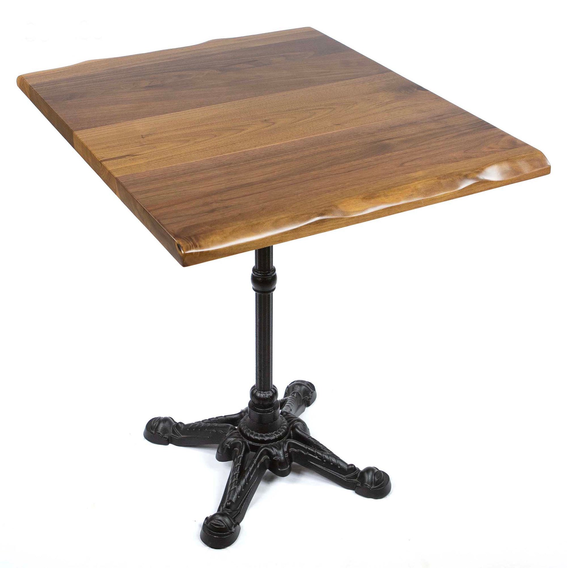 restaurant table with black walnut top and cast iron base