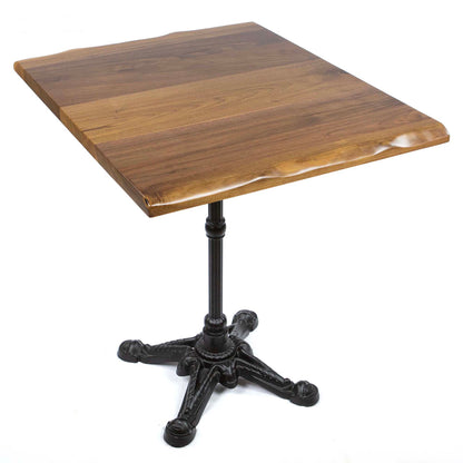 restaurant table with black walnut top and cast iron base