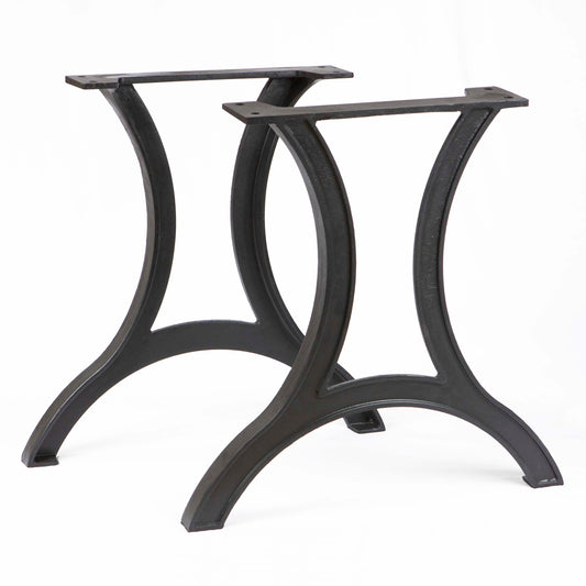 Set of two CN710 cast iron dining table legs with curved industrial design, heavy duty table base