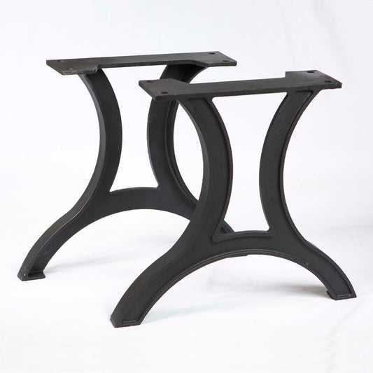 Set of two CN720 cast iron coffee table legs with curved industrial design, heavy duty low table base
