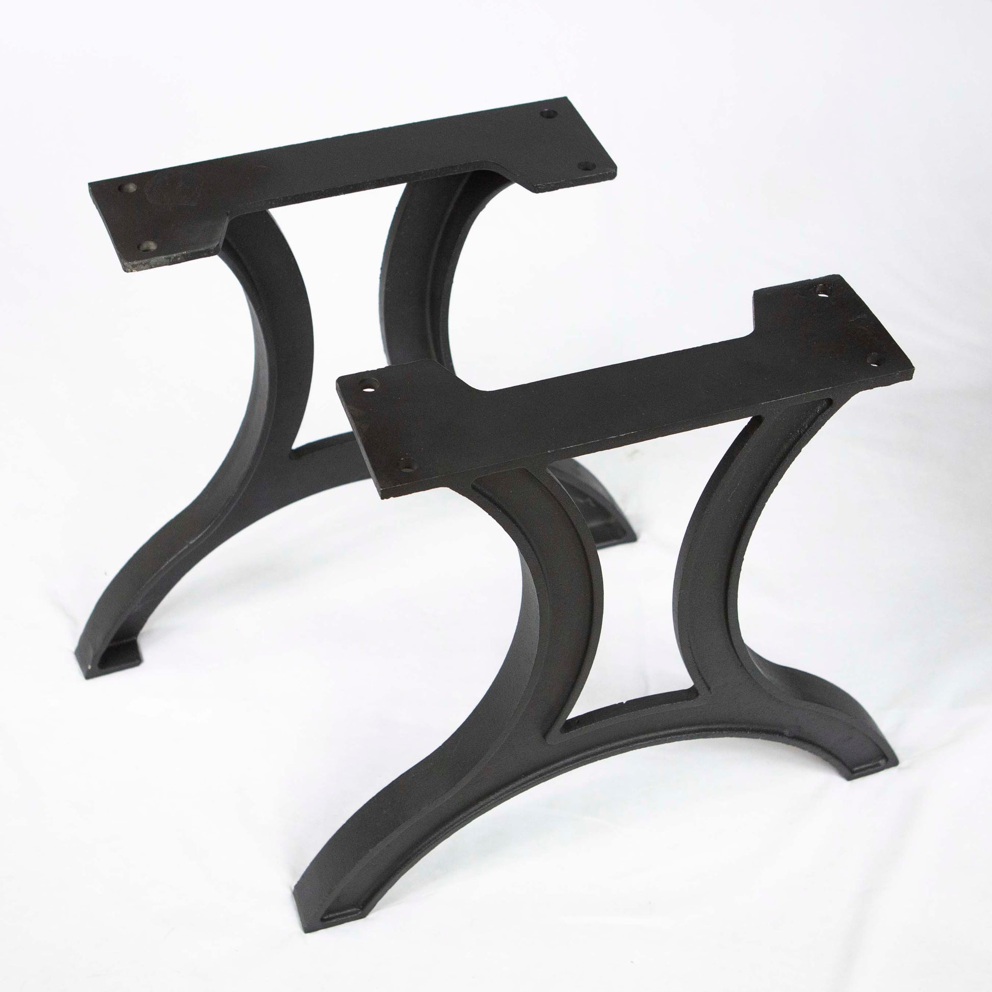 Top mounting plates of CN720 cast iron coffee table legs with pre-drilled holes for solid wood tabletop