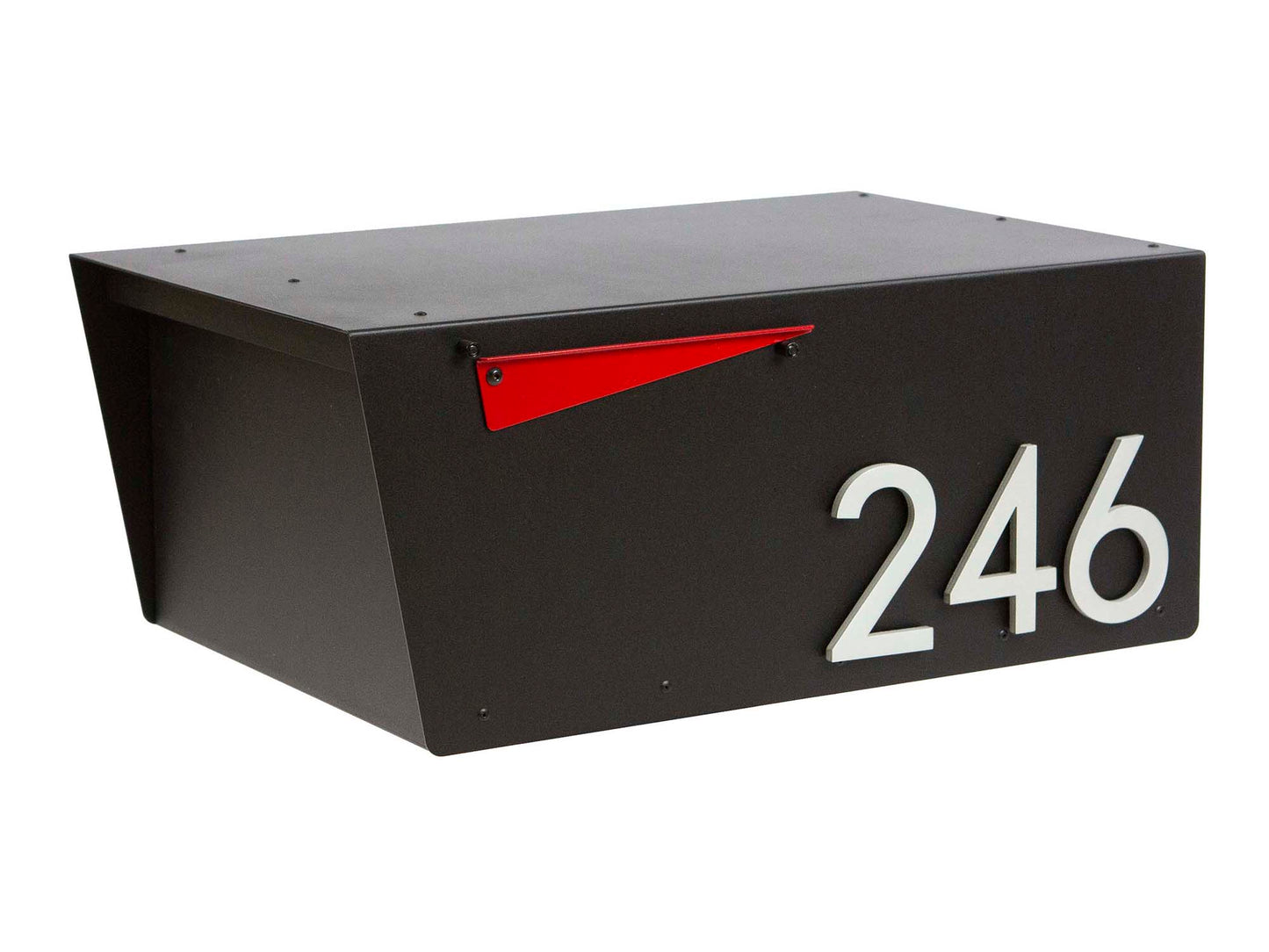 HC120 modern black mailbox with brushed metal house numbers mounted on front