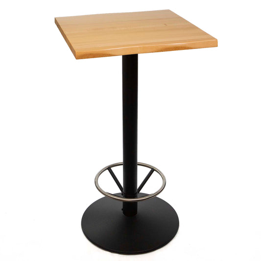 24" x 24" solid European beech bar height bistro table with footrest