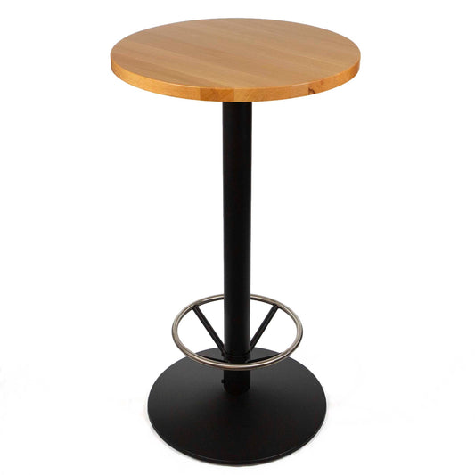 24" round European beech wood bar height bistro table, with footrest