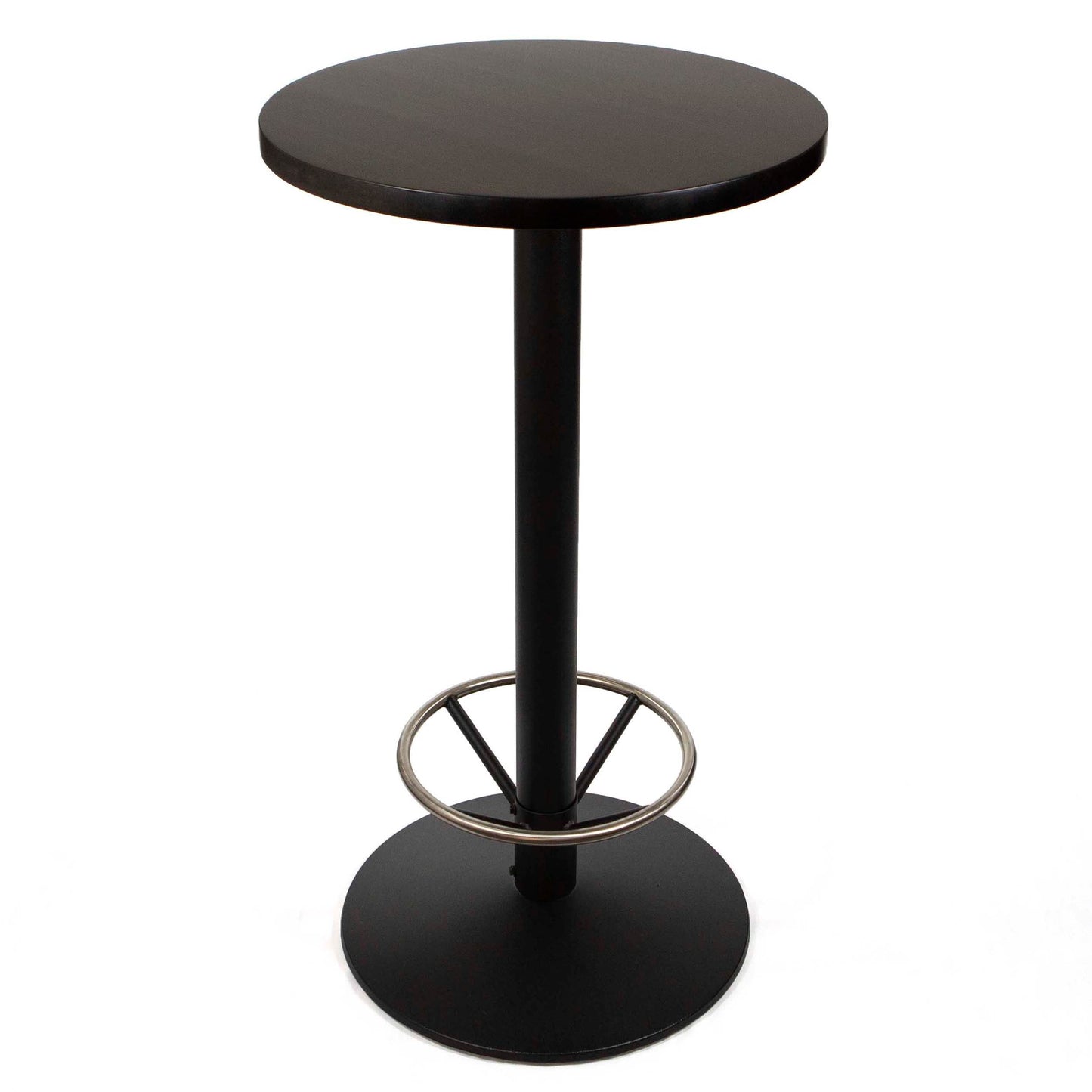 24" round European beech wood bar height bistro table with footrest