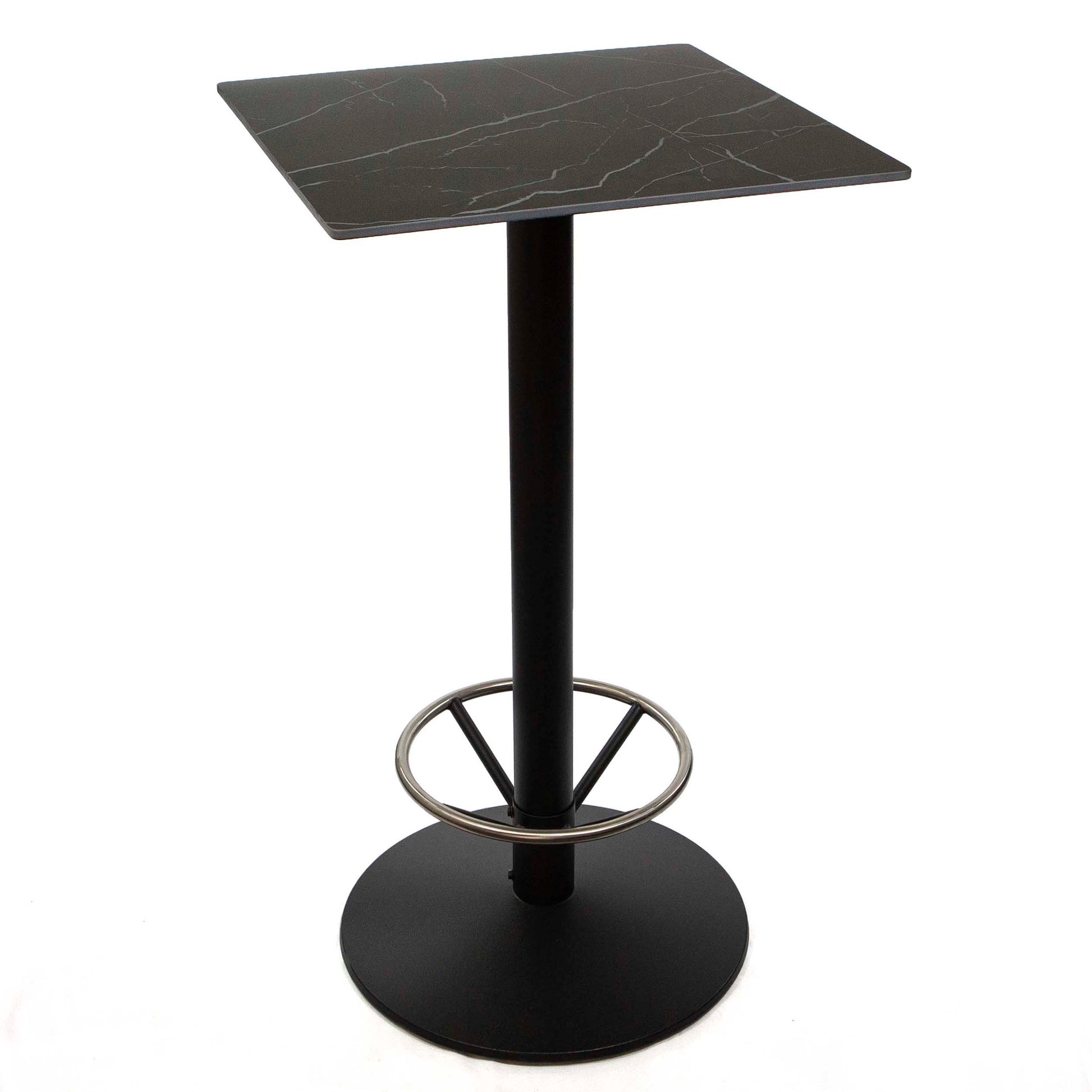 24" x 24" black sintered stone bar height bistro table with footrest