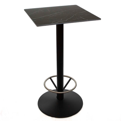 24" x 24" black sintered stone bar height bistro table with footrest