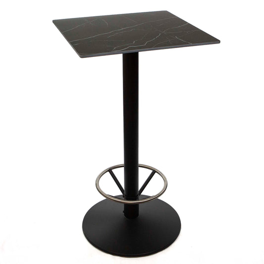 24" x 24" black sintered stone bar height bistro table with footrest