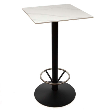 24" x 24" white sintered stone bar height bistro table with footrest