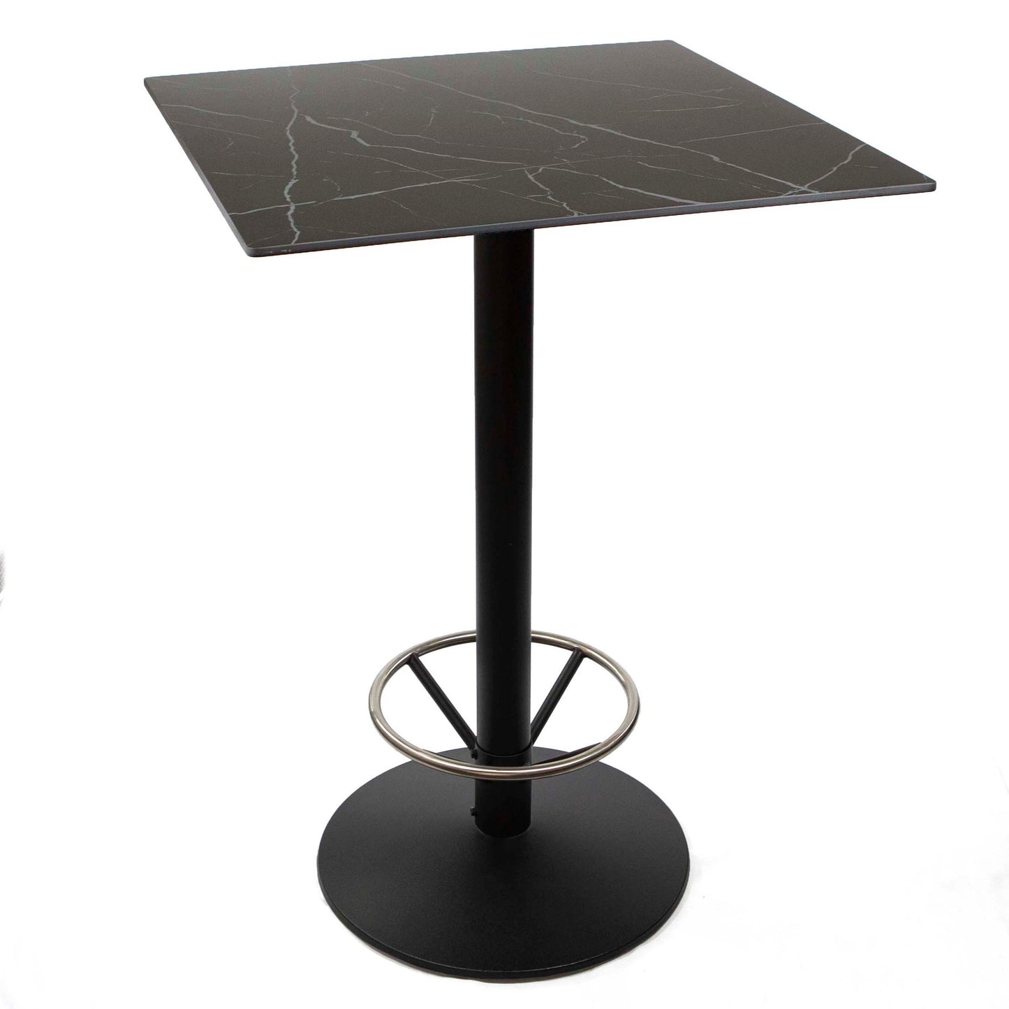 30" x 30" sintered stone bar height high top table with footrest