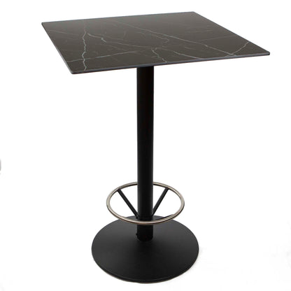 30" x 30" sintered stone bar height high top table with footrest