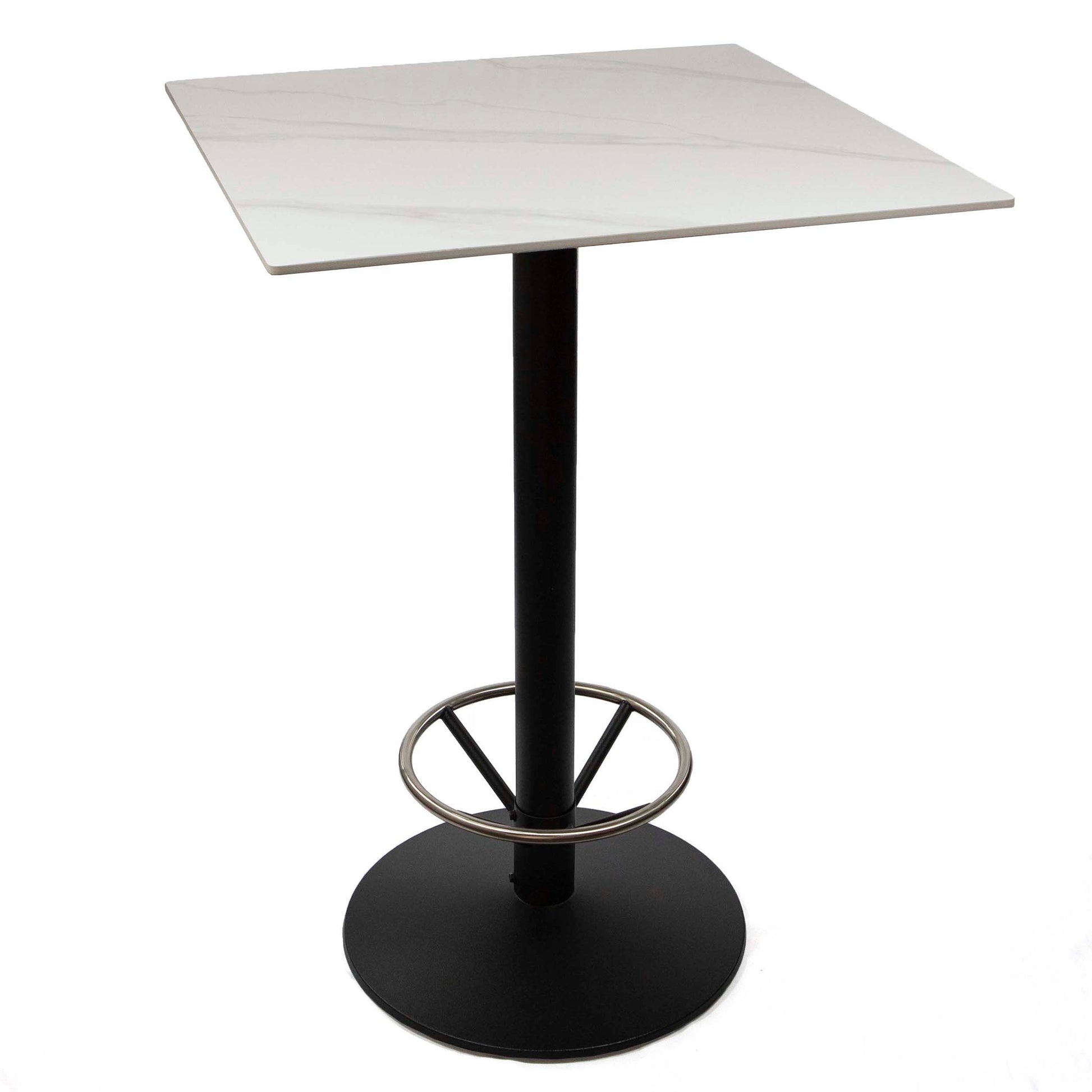 30" x 30" white sintered stone bar height high top table