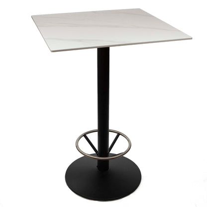 30" x 30" white sintered stone bar height high top table