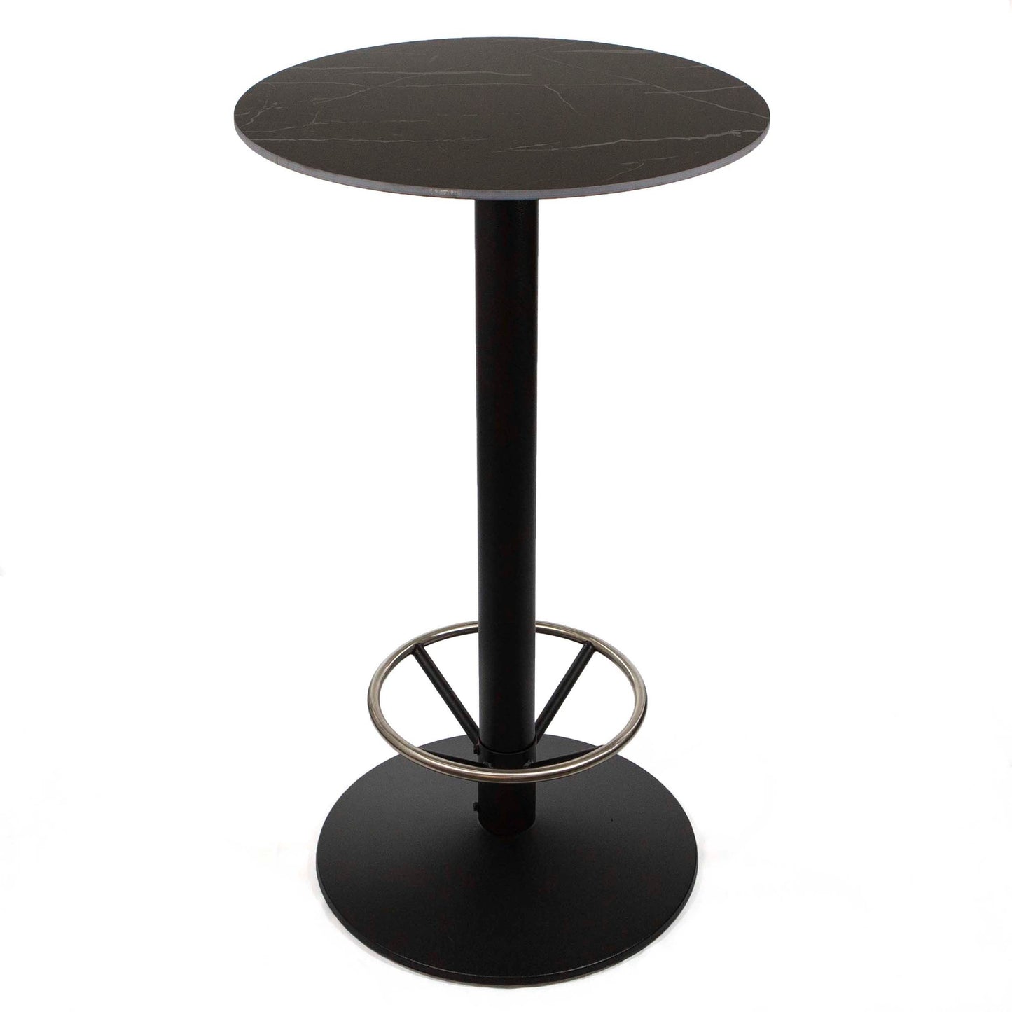 24" round sintered stone bar height bistro table with footrest