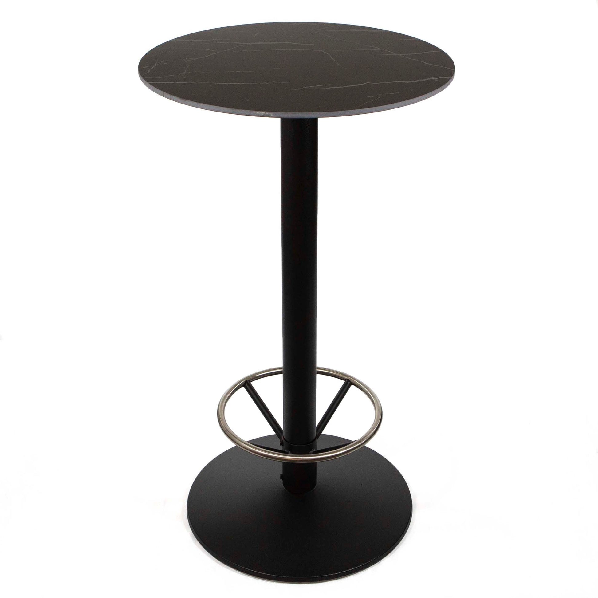 24" round sintered stone bar height bistro table with footrest