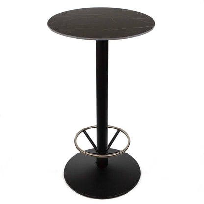 24" round sintered stone bar height bistro table with footrest