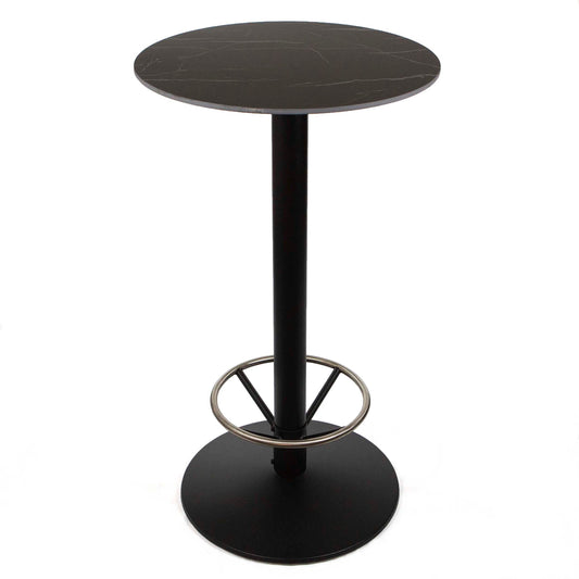 24" round sintered stone bar height bistro table with footrest