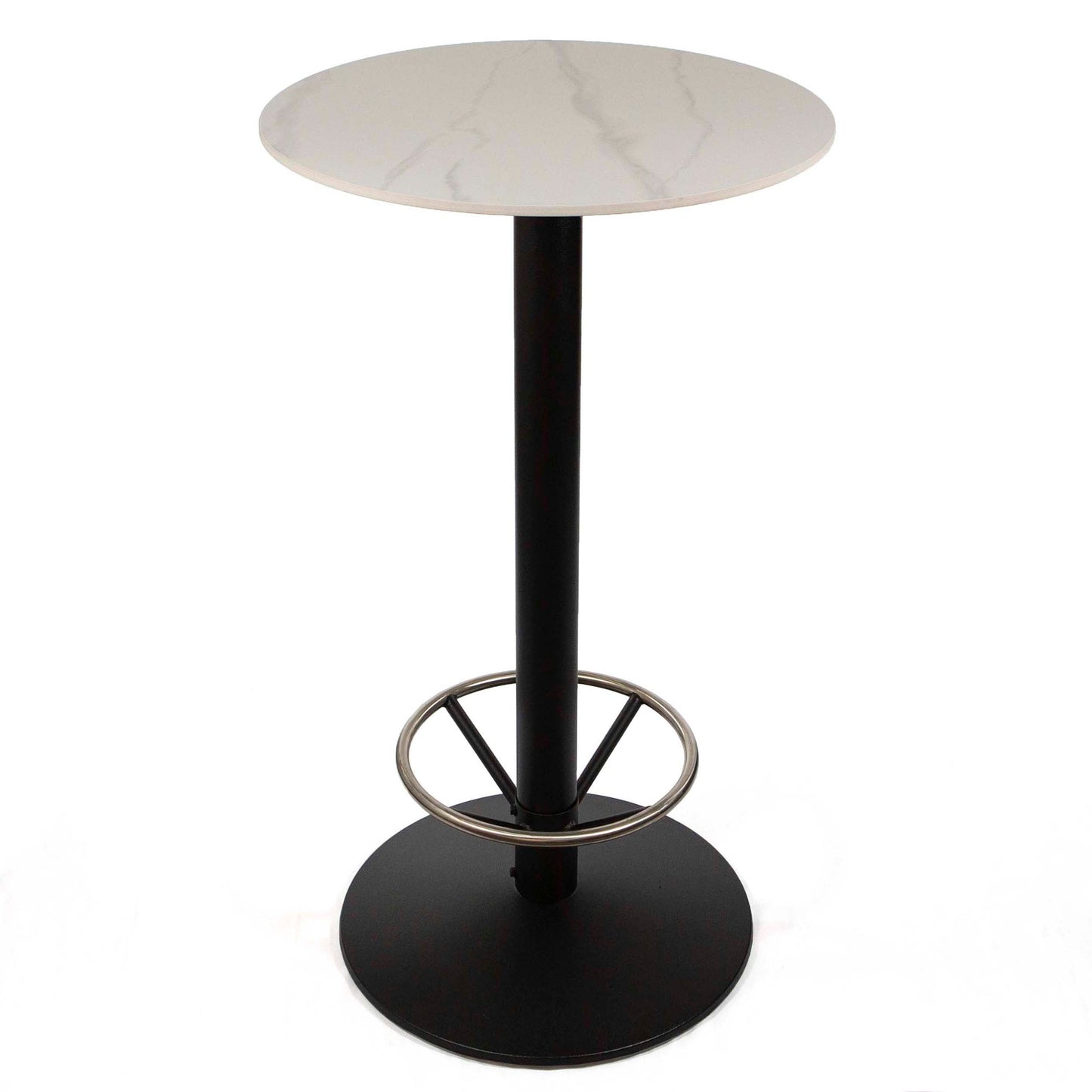 24" round sintered stone bar height bistro table, with footrest