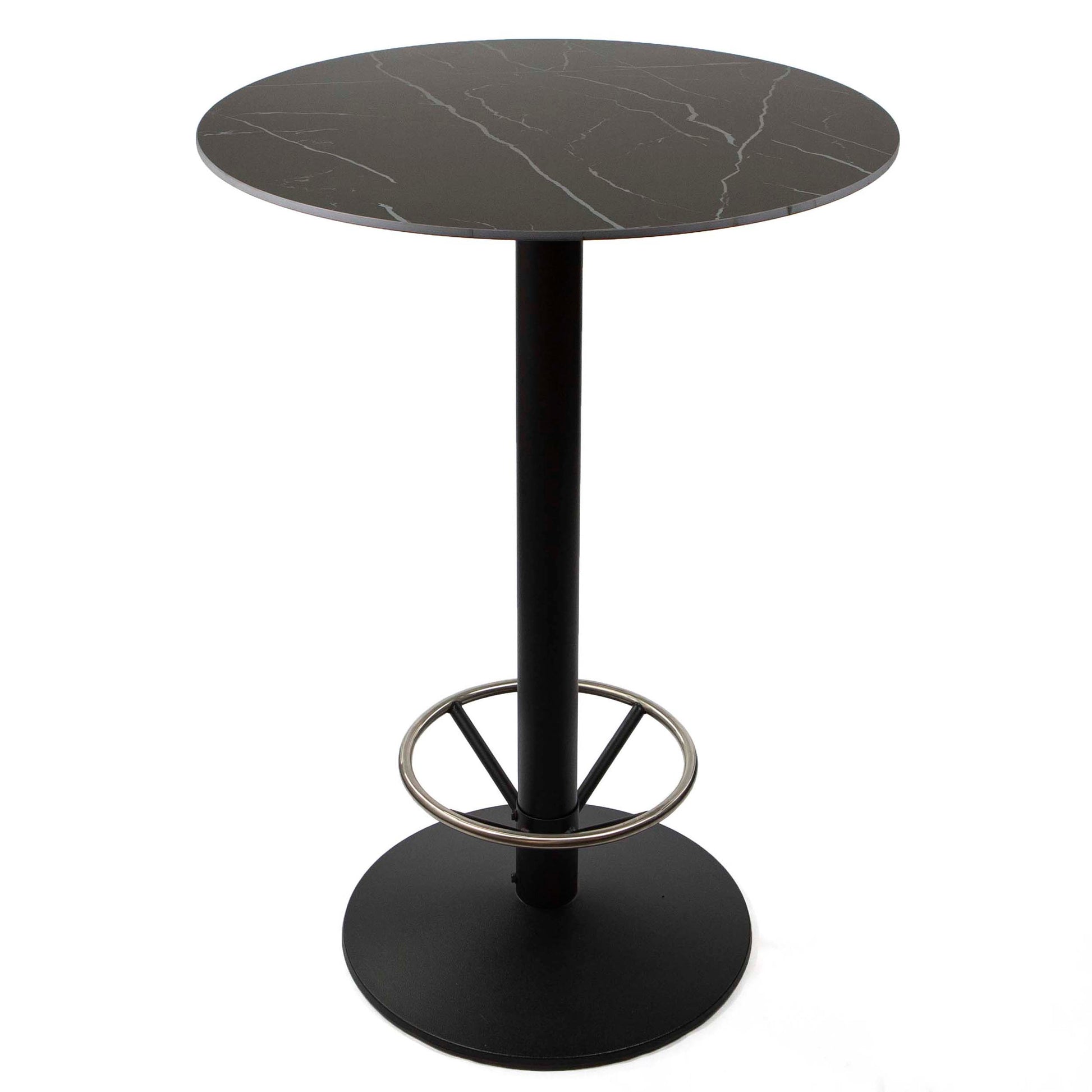 30" round sintered stone bar height bistro table with footrest
