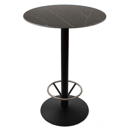 30" round sintered stone bar height bistro table with footrest