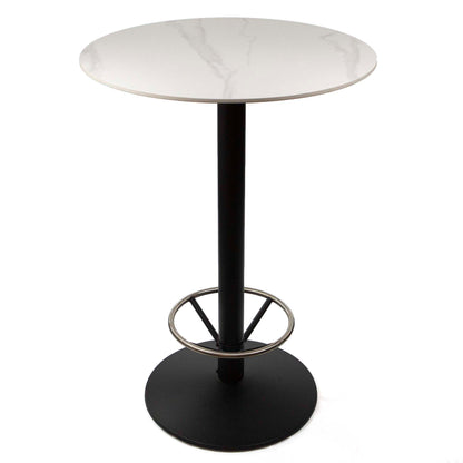 30" round sintered stone bar height bistro table with footrest