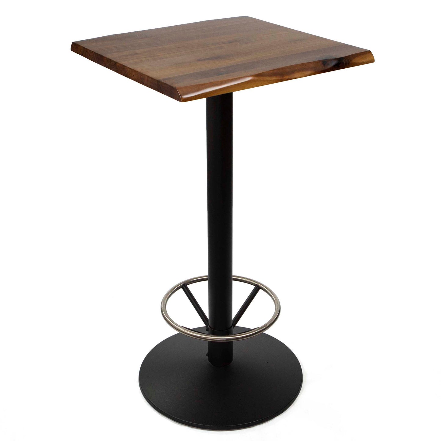 24" x 24" solid black walnut bar height high top table