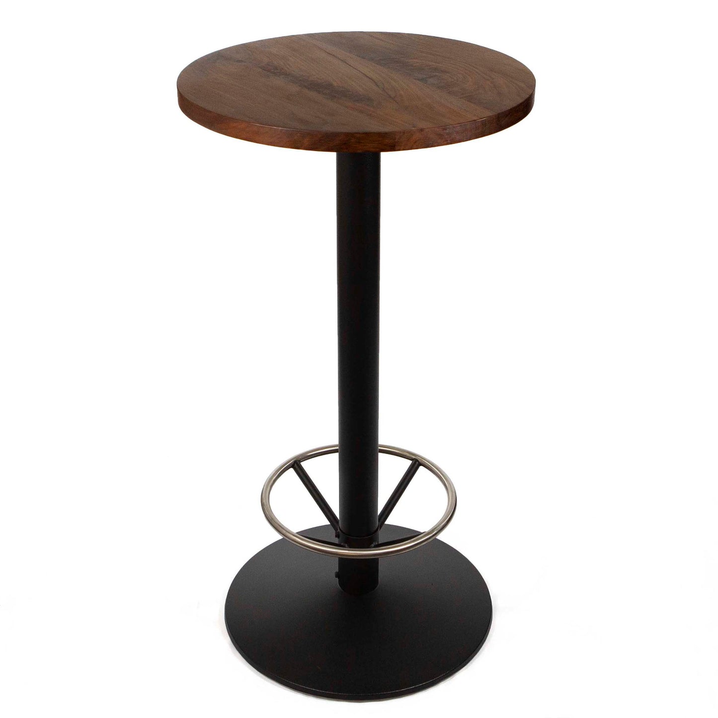 24" round solid black walnut bar height bistro table, with footrest