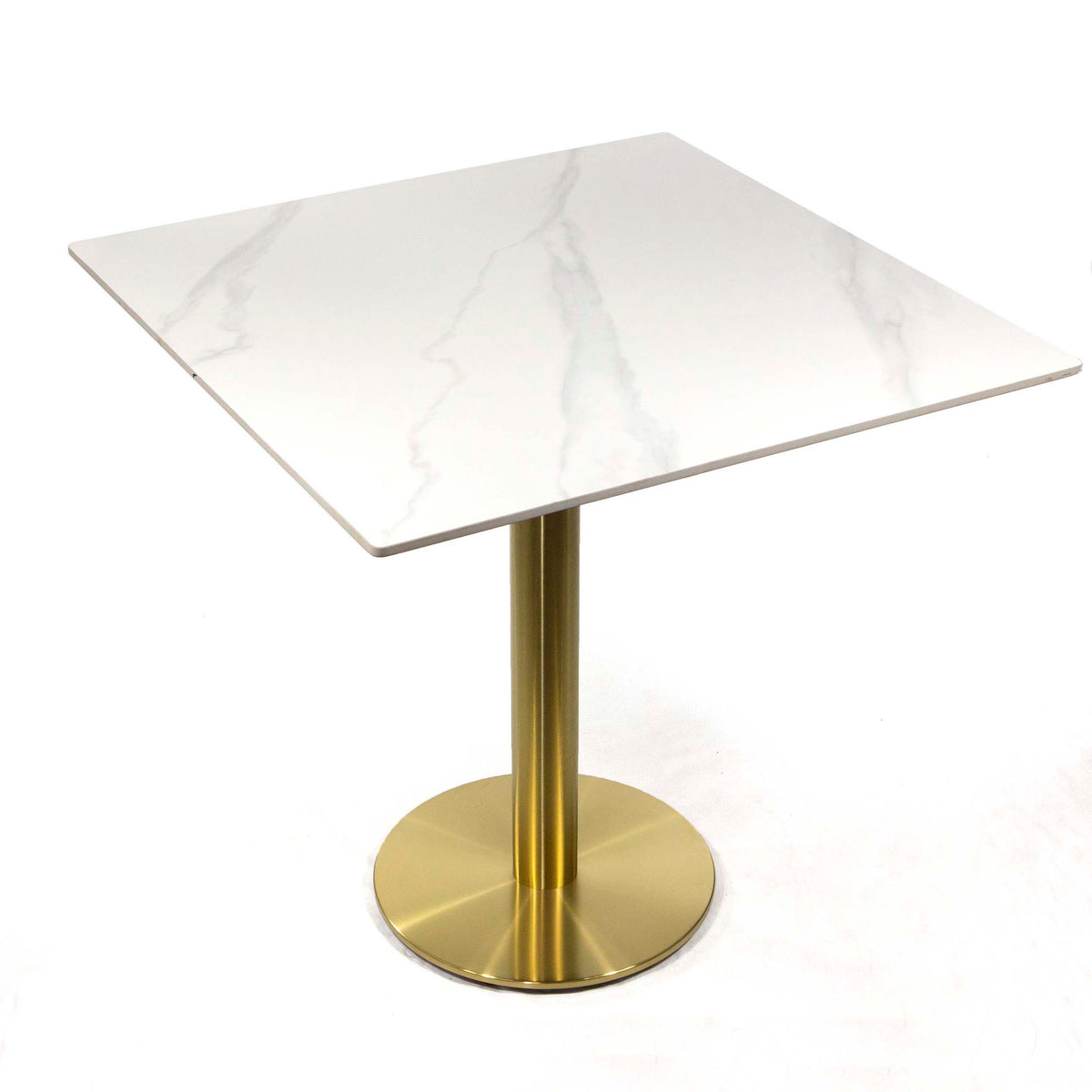white sintered stone restaurant tables