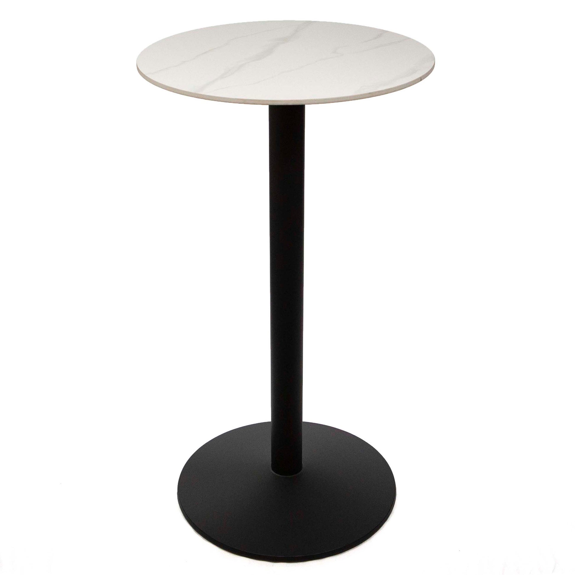 24" round white sintered stone high top bar table