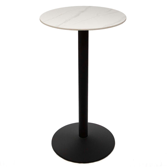 24" round white sintered stone high top bar table