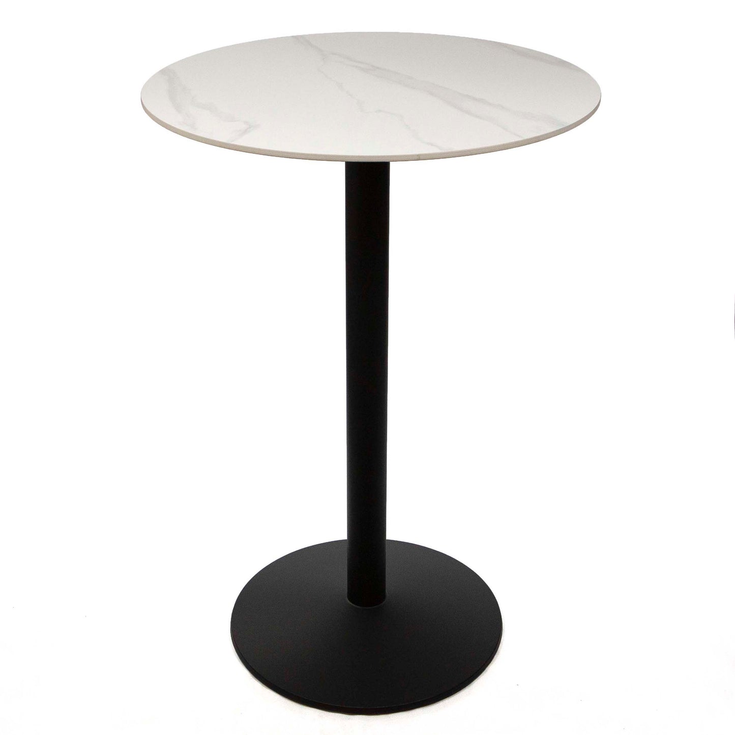 30" round white sintered stone high top bar table
