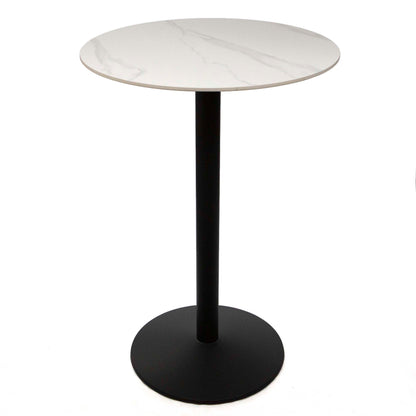 30" round white sintered stone high top bar table