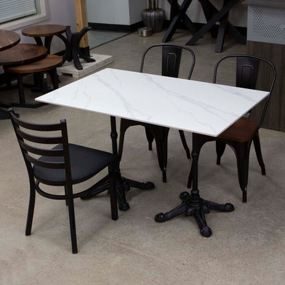 white sintered stone restaurant tables and chairs