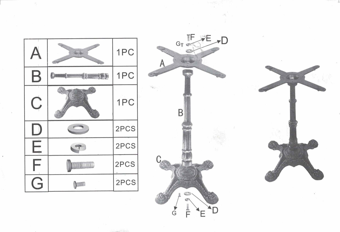 JK3063Cast iron bistro table base assembly instruction