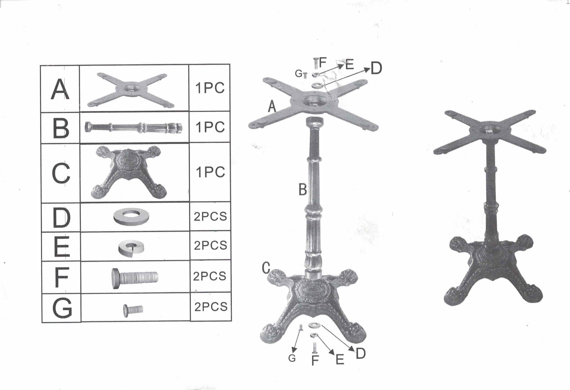 JK3063Cast iron bistro table base assembly instruction