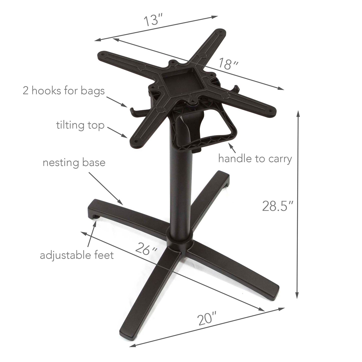 All Weather Restaurant Cafe Table Base, Tilting and Nesting Cast Aluminum #JK8048