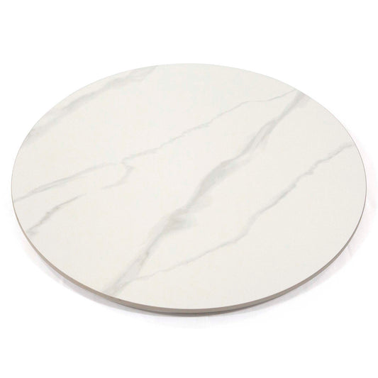 Round white plate with grayish-white marbled pattern on a white background