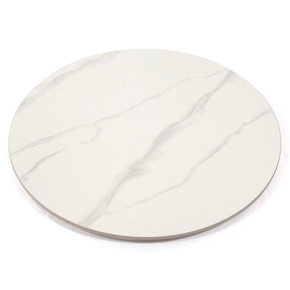 Round white plate with grayish-white marbled pattern on a white background