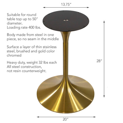 Tulip-Shaped Round Dining Table Base, Brushed Gold Color #LK2028G